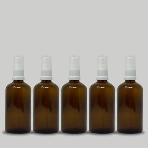 DIACLEANSHOP Glasflaschen mit Zerstäuber Set 5 x 100ml - Medizinflasche aus Braunglas mit Sprühkopf DIN18 - BPA frei