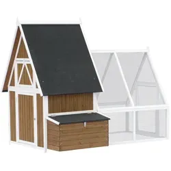 Dehner Lieblinge Hühnerstall Madita, braun/weiß - Komfortabler Unterschlupf für Ihr Geflügel - Kleintierkäfige - Pflegeleichter Hühnerstall im modernen Landhaus-Stil mit robustem Tannenholz und einfachem Zugang zu Freilauf und Legekasten.