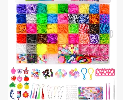 Noa Home Deco Loom Bänder Set, 5100+ Stück Loom Gummis für Armband Selber Machen, Bunte Loops Gummis Set Zubehör mit Anhängern und Accessoires, DIY Basteln Geschenk für Kinder Junge Mädchen