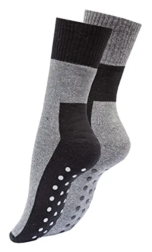 Vincent Creation ABS Stoppersocken Herren Damen Wintersocken 2 Paar Thermosocken mit Anti Rutsch Noppen, schwarz/grau, Gr. 43-46
