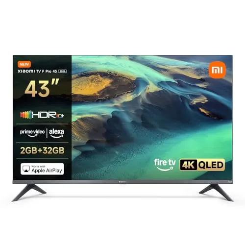 Xiaomi TV F Pro 43 – 43 Zoll 4K UHD QLED Smart TV mit Fire OS8 - Erleben Sie lebendige Farben und beeindruckende Klarheit mit QLED-Technologie. Genießen Sie 4K-Auflösung und HDR10+ für ein optimales Seherlebnis. Integrierte Sprachsteuerung und Apple AirPlay für einfachen Zugriff auf Ihre Lieblingsinhalte.