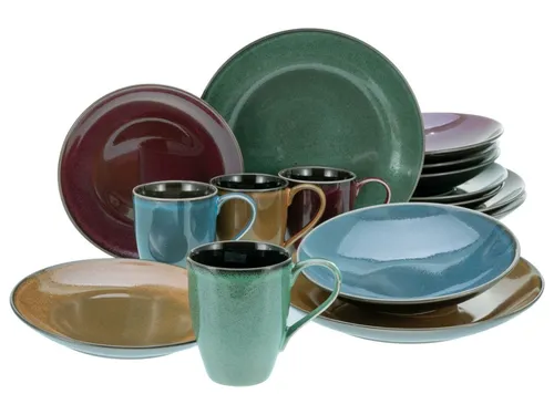 CreaTable 23858 MARRAKESCH Kombiservice 16-tlg - Komplett-Service aus Steingut im Vintage-Stil, spülmaschinen- und mikrowellengeeignet – ideal für alle Anlässe und ein echter Blickfang!