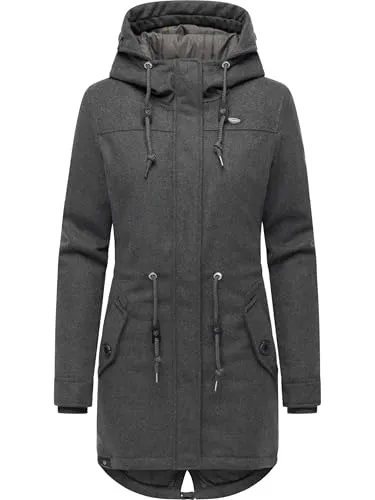 Ragwear Damen Wintermantel Ellba Coat A in Stone Grey, Gr. XL - Moderner Parka für kalte Herbsttage und milde Winter, mit Taillenzugkordel für individuelle Passform. Die große Kapuze und das griffige Material bieten optimalen Tragekomfort und schützen vor Wind und Wetter.