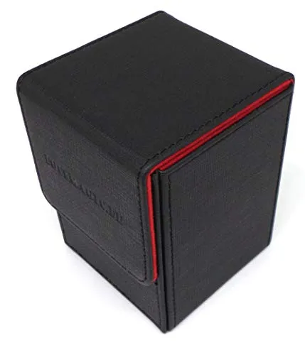 docsmagic.de Premium Magnetic Flip Box (100) Black/Red + Deck Divider - MTG PKM YGO - Kartenbox Schwarz/Rot