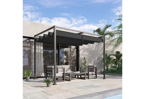 Outsunny Pergola mit Schiebedach für Garten und Balkon - Rechteckige Pergola mit Schiebedach, aus pulverbeschichtetem Metall für langlebige Nutzung. Ideal für entspannte Stunden im Freien, wasser- und UV-beständig.