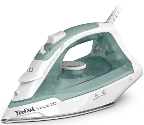 Tefal Virtuo 30 Dampfbügeleisen, 2000 W - Dampfbügeleisen mit 2000 W für schnelles Aufheizen in 30 Sekunden und kraftvollem Dampfstoß von 120 g/Min. für müheloses Bügeln von selbst dicksten Stoffen.