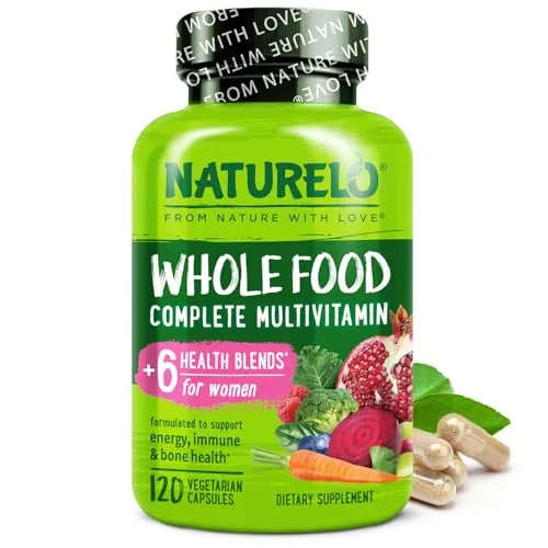 NATURELO Whole Food Multivitamin für Frauen - # 1 Nr - Natürliche Vitamine, Mineralstoffe, Roh organische Extrakte - beste Ergänzung für Energie und Herzgesundheit - Vegan - Non GMO -