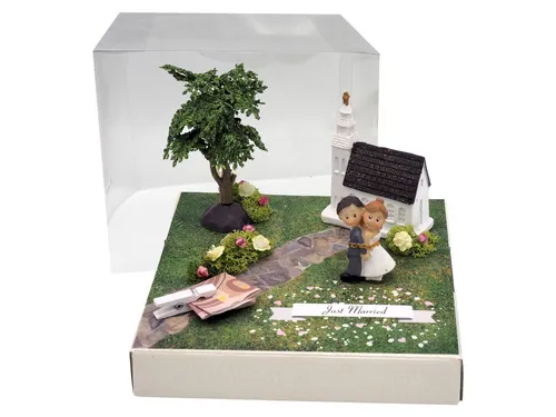 ZauberDeko Geschenkbox für Geldgeschenke zur Hochzeit - Hochwertige Geschenkverpackung mit festem Karton, ideal für Geldgeschenke zur Hochzeit. Inklusive dekorativer Elemente und einfacher Befestigung des Geldscheins.