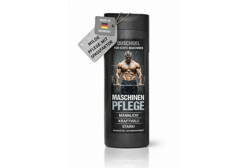 Deggelbam Maschinenpflege Duschgel für Männer - 300 ml Duschgel für Männer – Ideal als Geschenk für Fitness-Fans. Bringt Frische und gute Laune nach dem Training. Dermatologisch getestet und mit humorvollem Design.