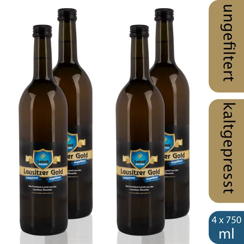 Leinöl - Lausitzer Gold (kaltgepresst ungefiltert Premium Leinöl), 4 x 750ml 4 x