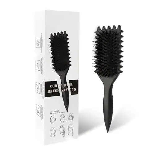 Lockenbürste, Curl Hair Brush, Haarbürste zum Kämmen und Formen von Männer- und Frauenlocken, um das Ziehen zu reduzieren, Nylonborsten, Lockenverstärker, Unisex (Schwarz, 24 cm)