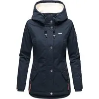 MARIKOO Damen Winterjacke "Bikoo", Gr. XS (34), blau - Funktionsjacke mit großer Kapuze, kuscheligem Teddyfutter und wasserabweisendem Obermaterial - ideal für kalte Wintertage!