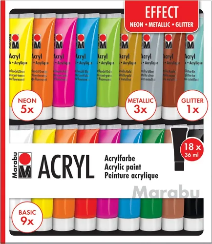 Marabu Acrylfarben-Set "EFFECT" 18 x 36 ml auf Wasserbasis