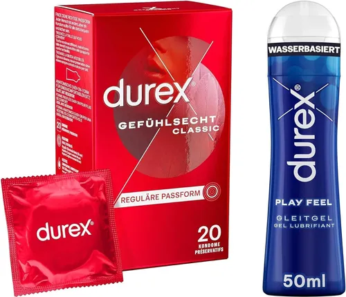 durex Kondome Gefühlsecht & Play Feel Gleitgel Spar-Set, 20 St., & 50 ml