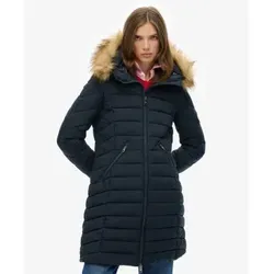 Superdry Damen W5011999A Fuji Kunstpelzmantel navy (XXL) - Stylischer Kunstpelzmantel für Damen mit abnehmbarer Kapuze und doppeltem Reißverschluss. Ideal für den Übergang – bietet Komfort und eine schmeichelhafte Passform.