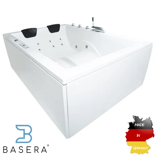Basera® Classic Indoor Whirlpool XXL Wave für 2 Personen mit Massagedüsen - Sanitäranlagen & Zubehör – Genießen Sie eine entspannende Massage mit 24 leistungsstarken Massagedüsen und luxuriösen Features wie Wasserfall, LED-Ambiente und Bluetooth.