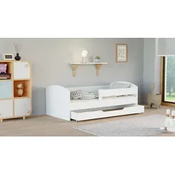 Kinderbett Classic 190x90 mit Rausfallschutz und Lattenrost - Weiß - Robustes Kinderbett aus Kiefer und MDF, ideal für Mädchen und Jungen. Mit sicherem Rausfallschutz und abgerundeten Kanten für mehr Sicherheit. Kompakt und pflegeleicht, perfekt für eine harmonische Schlafumgebung.