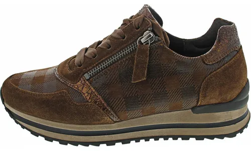 Gabor 76528-42 Ledersneaker in Whisky und Moro - Trendiger Ledersneaker mit herausnehmbarer Decksohle für individuelle Einlagen. Rutschhemmende Laufsohle und seitlicher Reißverschluss sorgen für hohen Komfort und Flexibilität im Alltag.