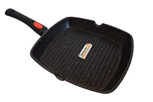 Cflagrant® Grillpfanne, 24 cm, in Steinoptik, abnehmbarer Griff, für alle Herde, auch Induktionsherd, ohne PFOA (Perfluoroctansäure), Braten ohne Fett, Greblon-Beschichtung C3+, deutsche Technologie