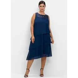 Cocktailkleid SHEEGO "Cocktailkleid", Damen, Gr. 58, Normalgrößen, blau, 100% Polyester, unifarben, lang, Rundhals, ohne Ärmel, Kleider