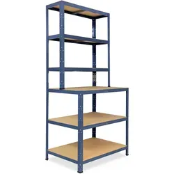 shelfplaza HOME Werkbank Regal 190x90x60 cm blau - Werkstatteinrichtung mit 6 Böden und einer beeindruckenden Traglast von 145 kg pro Boden, ideal für Garage, Werkstatt oder Büro. Einfacher Aufbau dank praktischem Stecksystem.