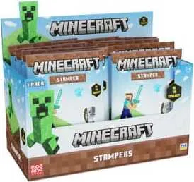 Minecraft Stempel 6cm Sortiment (24) - Spielfiguren: 24 Minecraft Stempel in 16 verschiedenen Designs, ideal zum Sammeln und Spielen - enthält auch Radiergummi und Faltblatt!