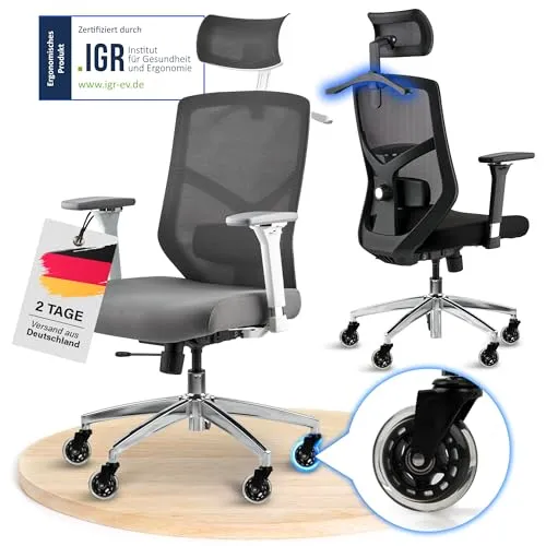 ELITESEATS Ergonomischer Bürostuhl mit Kratzerfreien Rollen - Erleben Sie Komfort und Ergonomie mit dem ELITESEATS Bürostuhl. Ideal für Homeoffice und Büro, bietet er optimale Unterstützung für lange Arbeitstage und schont empfindliche Böden.