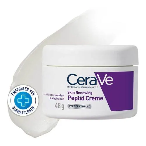 CeraVe Skin Renewing Peptid Creme - Reichhaltige Nachtcreme für alle Hauttypen, die über Nacht die Haut aufpolstert und sichtbar verjüngt. Mit biomimetischen Peptiden, Niacinamid und Hyaluron für ein verbessertes Hautbild und intensive Feuchtigkeit.