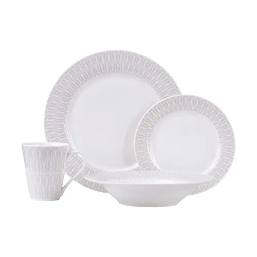 Maxwell & Williams II0109 Dinner-Set 16-tlg – Elegantes Porzellan in Grau - Tafelservice – 16-teiliges Dinner-Set mit modernem geometrischen Rand, spülmaschinen- und mikrowellenfest, ideal als Geschenk in edler Verpackung.
