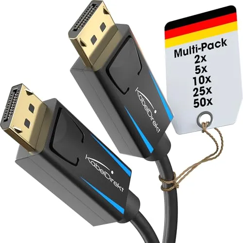 KabelDirekt 8K & 4K DisplayPort-Kabel 5x2m – v1.4, 240Hz - Hochwertiges DisplayPort-Kabel für Gaming und UHD-Anwendungen. Unterstützt 8K Auflösungen und Bildraten bis 240Hz. Ideal für Grafikkarten, Monitore und Laptops mit DisplayPort-Anschluss.