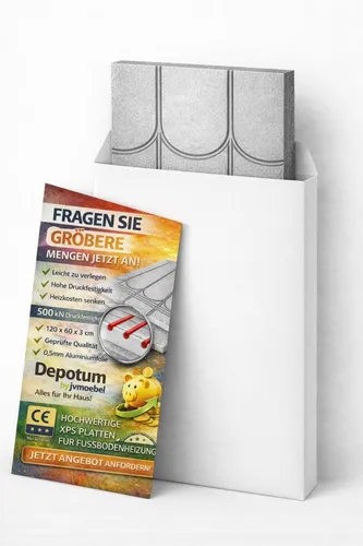 XPS Platten Trockenbau Fußbodenheizung 0,72?m² – kein Estrich – 30mm – 16er Rohr - Fußbodenheizung für effiziente Wärmeverteilung, feuchtigkeitsbeständig und ideal für Innen- und Außenbereiche – 5 Jahre Herstellergarantie!