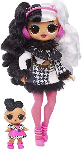 L.O.L. Surprise! 561798E7C O.M.G. Winter Disco Fashion Doll Dollie and Little Sister, Fashionpuppe mit Haaren und kleine Puppenschwester zum Sammeln, 25 Überraschungen