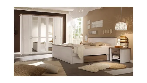 Schlafzimmer Set komplett Luca: Schrank, Bett & Nachtkommode - Modernes Schlafzimmer-Set in Weiß und Trüffel, bestehend aus 4 Teilen, bietet stilvollen Stauraum und Komfort für erholsame Nächte.
