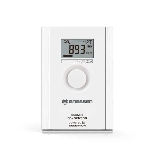 BRESSER CO2-Sensor - Präziser Luftqualitätssensor - Wetterstation Erweiterung zur effektiven Raumluftüberwachung: Misst CO2-Konzentration für optimale Luftqualität, ideal für Zuhause und Büro, mit 150m Reichweite.