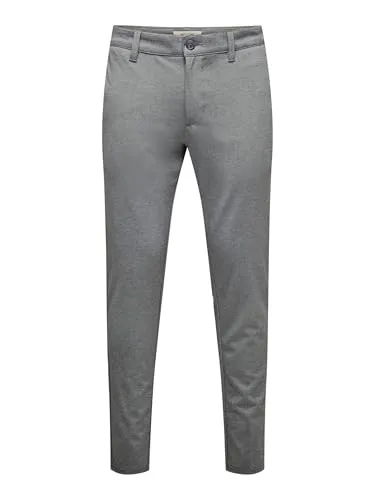 ONLY & SONS Herren Hose 22010209 - Slim Fit in Medium Grey Melange - Wanderhosen mit Gürtelschlaufen und praktischem Haken- und Ösenverschluss, ideal für Outdoor-Aktivitäten und stilvolle Abenteuer.