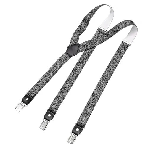 DonDon Hosenträger Herren gepunktet Ornamente schmal 2,5 cm - Extra starke Clips für Anzug - Hosenträger Herren extra stark - Ideal für Männer oder Damen Rockabilly Suspenders