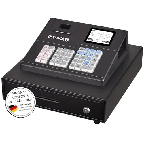 Olympia Registrierkasse K100, anthrazit, ohne TSE Lizenz - Card-Reader für Einzelhandel mit 39 Hubtasten, 2.000 Artikeln und integriertem Android 11. Ideal für effiziente Verkaufsabwicklung und einfache Bedienung.