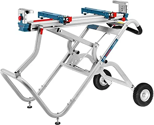 Bosch Professional GTA 2500 W Transport- und Arbeitstisch - Ständer für Kapp- und Gehrungssägen, bietet ultimative Mobilität und Platzersparnis mit integrierten Materialauflagen für große Werkstücke.