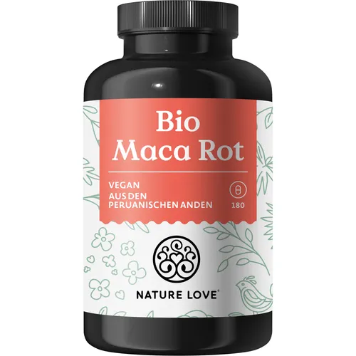 Maca Rot Bio 180 Kapseln von Nature Love - Nahrungsergänzungsmittel mit hochwertigen Maca-Wurzeln, fördert das allgemeine Wohlbefinden und ist ideal für die tägliche Unterstützung.