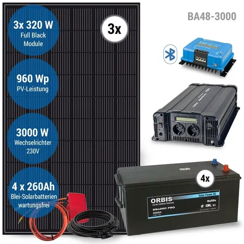 Solar Komplettanlage 3000W AC - Solarladegeräte & Solarladegeräte-Sets, ideal für autarke Stromversorgung mit 960W monokristallinen Modulen und reinem Sinuswechselrichter - perfekt für Garten, Camping und mehr.