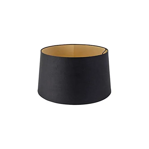 QAZQA Modern Baumwolle Lampenschirm schwarz mit goldener Innenseite - Eleganter Lampenschirm aus Baumwolle, ideal für stilvolle Wohnräume. Die goldene Innenseite sorgt für warmes Licht und ein gemütliches Ambiente.