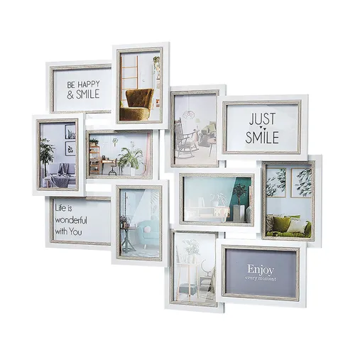 Kobolo Bilderrahmen Collage BIG weiß grau für 12 Bilder - Bilderrahmen Collage aus Holz, ideal für 12 Fotos im Format 10x15 cm. Perfekt, um Erinnerungen stilvoll zu präsentieren und jeden Raum zu verschönern.