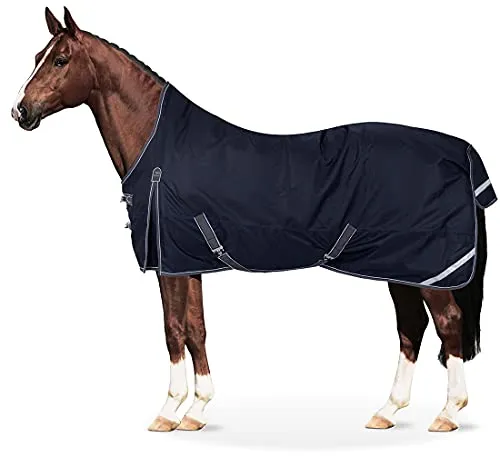 Equinate Regendecke Oakland Highneck 125cm Navy - Wasserdichte 1200D Ripstop Polyester Weidedecke mit weichem Fleeceinnenfutter und Highneck für optimalen Komfort und Schutz Ihres Pferdes.