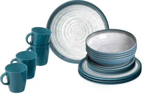 BRUNNER Geschirrset 0830155N.C5T - Blau und Grau, Set of 16 - Geschirr-Sets aus hochwertigem Resylin, langlebig und ideal für jeden Anlass, inklusive Henkelbecher im eleganten Tuscany-Dekor.