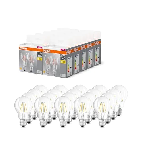 Osram BASE CLASSIC A FIL 40 LED-Lampe E27, 4W, warmweiß, Doppelpack - Die Osram LED-Lampe bietet sofort 100% Licht in warmweißer Farbe. Mit langer Lebensdauer von bis zu 10.000 Stunden und geringer Wärmeentwicklung ist sie ideal für energiesparenden Einsatz.