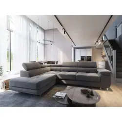 Masseno Ecksofa SELVA L-S mit Schlaffunktion - Ecksofa mit praktischer Schlaffunktion und Stauraum, ideal für Wohnzimmer und Gästeübernachtungen. Hochwertige Verarbeitung und elegantes Design in Grau, MONOLITH 85.