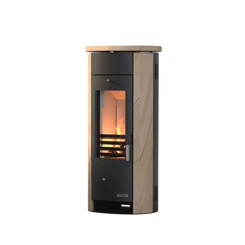 Accente Kaminofen Slimline 5 kW - Kaminofen aus Stahl in edlem Sandstein schwarz, ideal für gemütliche Wärme und modernes Design in Ihrem Wohnraum.