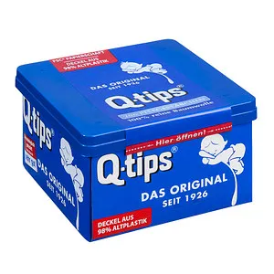 Q-Tips Wattestäbchen Box 206er - Hygieneartikel mit 100% Baumwollwatte und bruchsicherer Papierschaft, dermatologisch getestet und in wiederverschließbarer Box für optimale Hygiene.