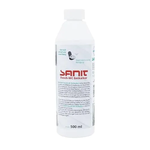 Sanit Dusch-WC Entkalker 500 ml - WC-Reiniger zur schnellen und zuverlässigen Entkalkung von Dusch-WC‘s, entfernt effektiv Ablagerungen für hygienische Sauberkeit.