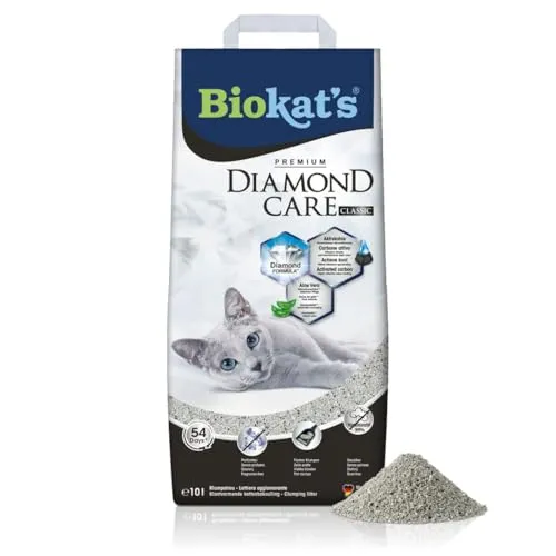 Biokat's Diamond Care Classic Katzenstreu ohne Duft - Feine Klumpstreu aus Bentonit mit Aktivkohle und Aloe Vera - 1 Sack (1 x 10 L)